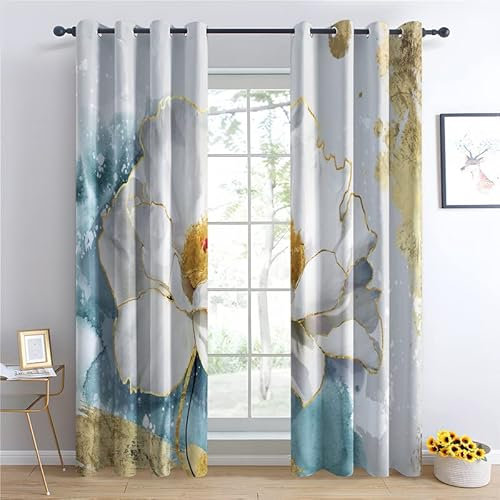 TAKUAN Blume Vorhänge Verdunklung svorhänge mit Muster Moderne Kunst, Vorhang Blickdicht mit Ösen Gardinen Wohnzimmer Schlafzimmer Kinderzimmer Dekoration 2er Set-245 x 140 (H X B)
