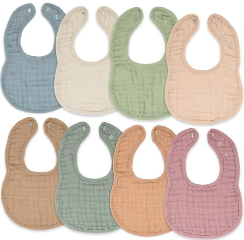 Bekväma ungar muslin babyhaklappar, dregelhaklappar, justerbara med enkla snäpp, tandsprickning och dreglande, absorberande haklappar för pojkar och flickor, Flerfärgad - 8-pack, Pack of 8