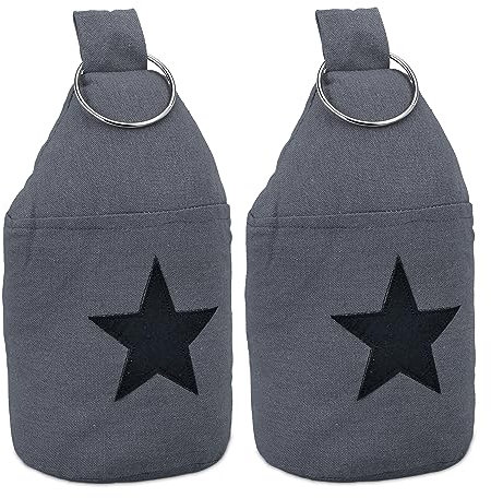 Relaxdays Fermaporta con Motivo a Stella, Set 2, HxD: 22,5x11 cm, Blocca Porte e Finestre in Tessuto, Grigio Scuro Nero, Cotone