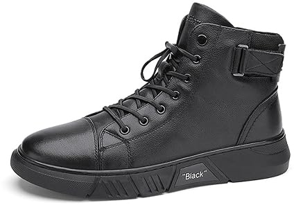 Men's Classic Italian High Top Leather Boots Non-Slip Shock Absorber Side Zipper Business Ankle Boots Classic Fashion Casual Round Toe Leather Chukka Boots (Color : Black, Size : 11)