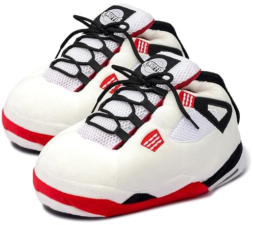 Knuffis Sneaker Hausschuhe Damen Herren lustige warme Plüsch Pantoffeln 36-45 (Weiß)