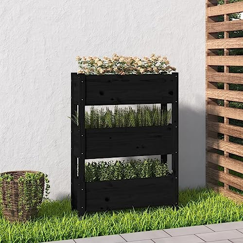 Higsose Jardinière Noir 77x25x104,5 cm Jardinière à Plante Jardinère en Bois Potager Exterieur Plantation Rectangulaire Jardinieres Exterieur Bois Jardiniere Bois Bois Massif de Pin