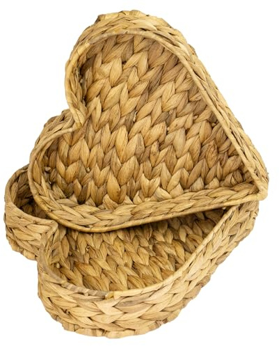 HMF panier cadeau vide, panier de rangement tressé en jacinthe d'eau | set de 2 pièces | en forme de cœur | 29/26 cm de large