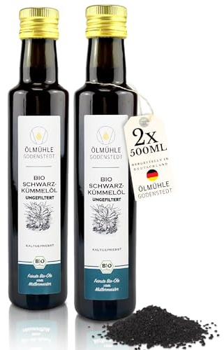 Bio Schwarzkümmelöl ungefiltert, hoher Thymochinon Gehalt, 2 x 500ml | hoher Thymochinon Gehalt