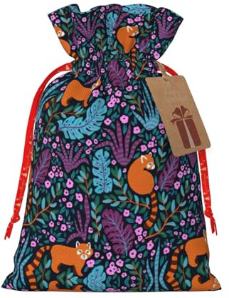 DURAGS Geschenktasche mit Katzen-Aufdruck, mit Kordelzug, schicke Stoff-Geschenktüte für Weihnachten – ideal für jeden Anlass