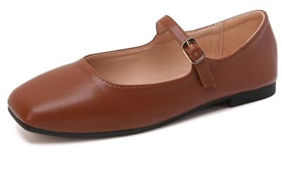 Amtopiyo Donna Retro Punta Quadrata Mary-Janes Pelle in Microfibra Ballerine SH053 Marrone EU37.5=CN38