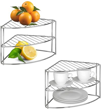 Avilia Ripiano Angolare in Metallo Multiuso per cucina e bagno, Ideale per tazze, spezie, frutta, piatti, shampoo e bagnoschiuma, 35x25x21cm
