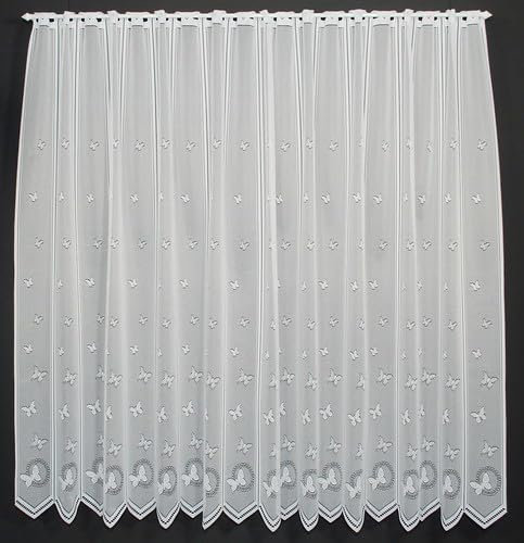 Gardinen Kranzusch Scheibengardine Schmetterlinge 180x60 cm H/B Weiß Bistrogardine Vorhang Küche 1er Pack