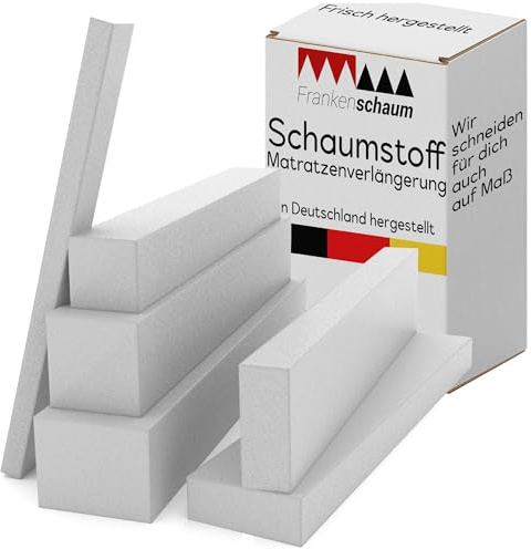 Frankenschaum Premium Matratzenverlängerung - 220×15×15cm extra passender Schaumstoff Zuschnitt für die perfekte Bettlänge super einfach nachrüsten