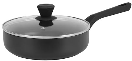 Sitram 714183 Aluminiumstekpanna PURE svart Ø24,H6,5 cm - Whitford Xylan non-stick beläggning utan PFOA, värmebeständigt handtag + ånglock av glas - alla brännare utom induktion