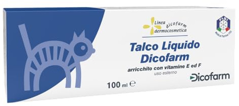 Talco liquido per neonati, arricchito con vitamine E e F, Dicofarm