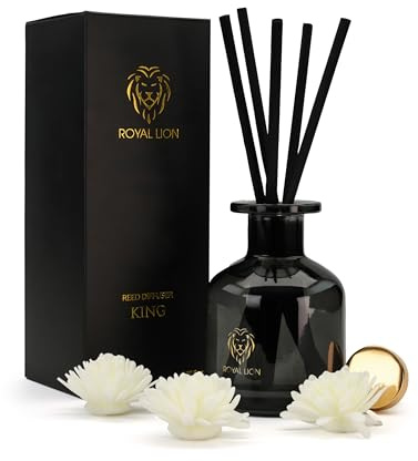 ROYAL LION Reed Diffuser 150ml - Duftdiffusor - Duftvase - Raumduft - Lufterfrischer mit Duftstäbchen für die Wohnung (Schwarz: Duft King)