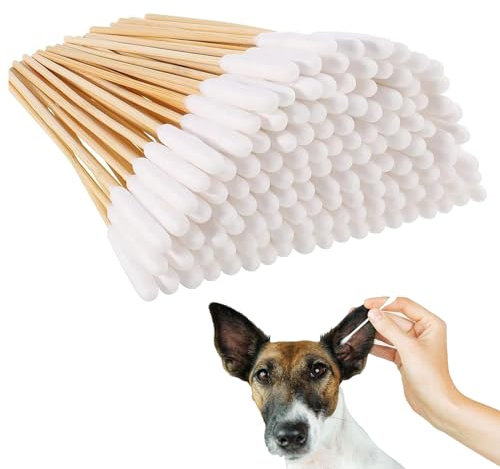 TMRBBesty 100 Stück Wattestäbchen für Hunde,Hunde Wattestäbchen Ohrreiniger,15cm Ohrreiniger für Haustiere,Wattestäbchen Lang,Hundeohr Reinigungsstäbchen,Für Reinigung der Ohren von Haustieren