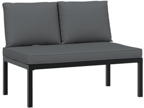 vidaXL Gartenbank mit Kissen, schwarz, Aluminium, Bank, Parkbank, Sitzbank, Outdoorbank, Terrassenbank, Gartenmöbel