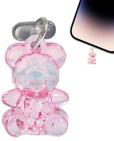 5 -Staubschutzstecker, niedlicher Bär, Typ C, Acryl, tragbarer Handyanhänger, Ladeanschluss, Handyanhänger für Tablet, Handy