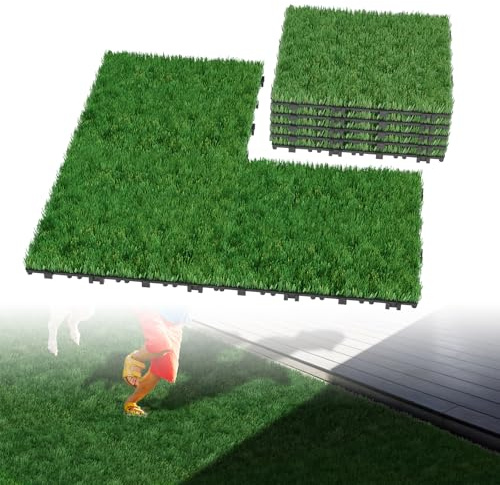 UISEBRT Kunstrasen 30x30cm Grasmatte Rasenteppich Outdoor, 4cm Dicke, PE-Material, künstlicher Rasen für Balkon, Garten, Terrasse, Kunststoffrasen wetterfest, UV-beständig Grasteppich, 22 Stück/ 2 ㎡