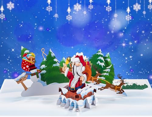 Pop up Weihnachtskarte,3D Retro Frohe Weihnachten Karte,Weihnachtsbaum,Weihnachtsmann,Rentier,Weihnachtskarte als Verpackung für einen Gutschein oder ein Geldgeschenk
