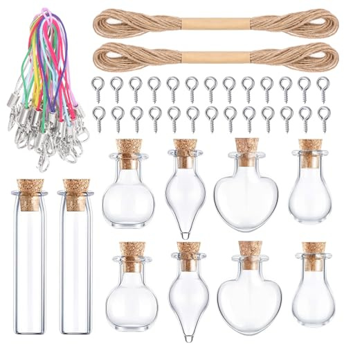 GLARKS 82 frascos de vidrio con forma de lágrima, de una sola punta, corazón, bola, jarrón, con tapones de corcho, botella de cristal transparente con accesorios para decoración