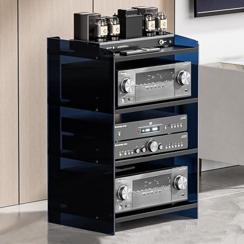 WNYAILLL HiFi Regal Audio Rack, 4-stufiger AV-Medienständer, Audio-Rack-Schrank für Zuhause, Plattenständer mit klassifizierter Lagerung, für Wohnzimmer Schlafzimmer Arbeitszimmer(Black 1)
