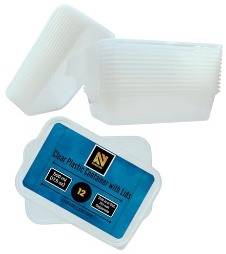 NUNOCHO Lot de 12 récipients alimentaires en plastique transparent avec couvercle 500 ml pour plats à emporter, sans BPA, passent au micro-ondes, au congélateur et au lave-vaisselle.