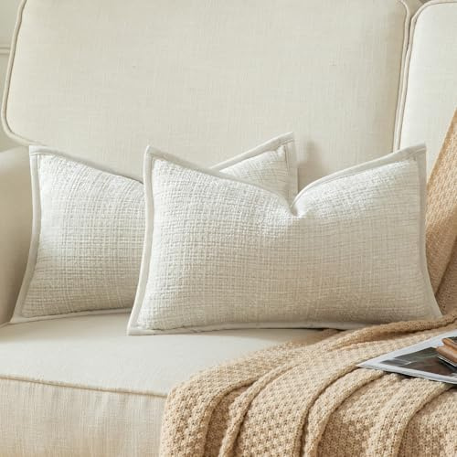 Yaertun 2er Set Kissenbezug Cremeweiß 40x60cm Chenille Kissenbezüge Kissenhülle Dekokissenbezug sofakissen dekokissen deko Samtrückseite für Sofa Schlafzimmer Wohnzimmer Weiche Gemütliche