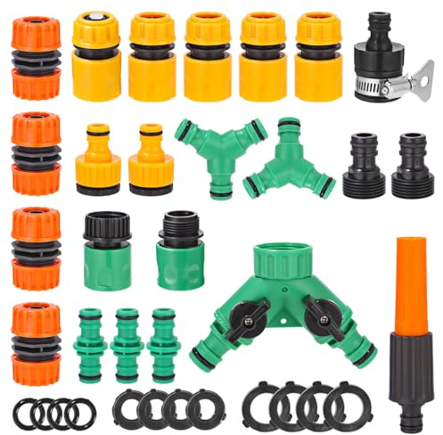 Xixara Kit de Raccord Tuyau D'arrosage Rapides, 1/2 Pouce Embout Tuyau Arrosage Ensemble, 35 Pièces Adaptateur Robinet Tuyau Arrosage Jardin, Accessoires Connecteur de Robinet avec Filetage