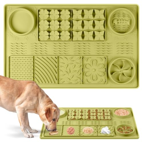 Bartuke Stor silikonmatta, 81 cm x 50 cm hund slickmatta med sugkoppar, långsam matare för små | medium | stor | flera hundar långsamt ätande, tristess reducerare (grön)