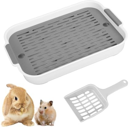Set toilette per conigli con pala, toilette rettangolare per conigli come accessori per conigli, toilette per roditori con entrata bassa, ideale per conigli e porcellini d'India, toilette piatta per