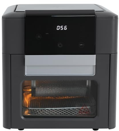 Heißluftfritteuse Heißluftofen Mini-Ofen Backofen 1600W Air Fryer ohne Öl 12L Fritteuse Heißluftgrill Heißluftofen Pizzaofen 80-200 °C mit Sichtfenster, LED Touchscreen und 12 Programmen