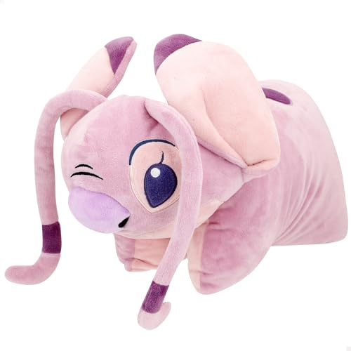ColorBaby Stitch Cojín Infantil niño Angel, 45x28 cm, Peluche Almohada 2 en 1, Color Rosa, Poliéster, Aterciopelado y Suave, Cojines Divertidos, Juguetes niños 3 años (77836)