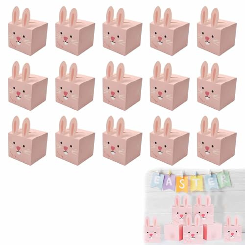 Scatole Regalo Pasquali 15 Pezzi, Confezione con Coniglietti Rosa, Scatoline per Dolci, Uova di Pasqua e Piccole Sorprese, Dimensioni 9x9x9 cm, Materiale Resistente e Riutilizzabile