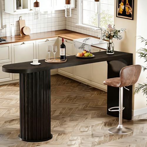 Tribesigns Bar Table, 63-Inch Modern Counter Height Pub Table with Fluted Round Base, Narrow Long High Top Table, Rectangular Home Coffee Bar Unit for Kitchen, Bistro, Dining Room, Black