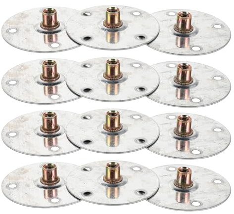 LOORGVEL 12pcs Heavy Duty Iron Sofa Leg Mounting Plates with M8 Threaded Hangers, 7x7cm Thick Round Furniture Brackets for Couch, Table Leg Connectors, Furniture Attachment Hardware