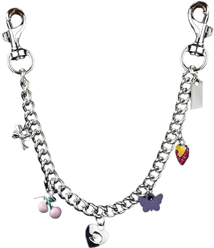 AURISSE Kirschblüten Taschenkette in Gold oder Silber, Eleganter Geldbörsen-Anhänger mit Zierkette, Modisches Accessoire für Handtaschen und Geldbörsen (Silber)