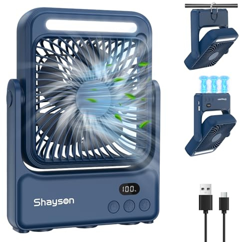 USB Ventilador Portatil 10000mAh con Luz LED 7-27 Horas Funcionamiento