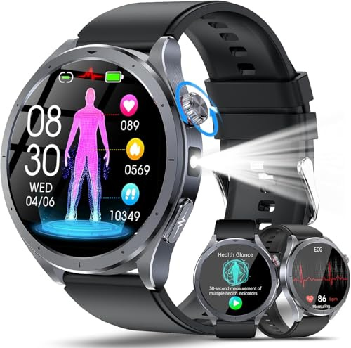 YUPENG AI Smart Watch for Men Blood Pressure/ECG/HRV/Uric Acid/BMI | 1.53 AMOLED Screen Fitness Tracker Smartwatch with Bluetooth Calls, Heart rate/Body Temperature/Sleep Monitor/SpO2/SOS