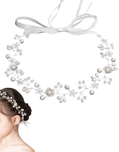 GONZTEL 1 Pieza Diadema Comunión Niña Plata, Elegante Corona Flores para Primera Comunión y Bautizo, Accesorio Cabello Festivo y Memorable