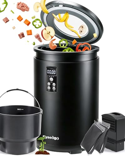 Flyseago Smart - Compostador eléctrico de cocina de 4.5 L, ciclador de alimentos silencioso sin olor con limpieza automática, 3 modos de funcionamiento y 2 filtros de carbono, convierte los residuos