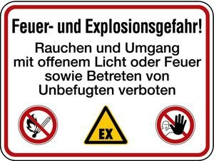 Dreifke® Hinweisschild, Feuer- u. Explosionsgefahr!, 300 x 400 mm geprägt Alu geprägt 0 400x300mm