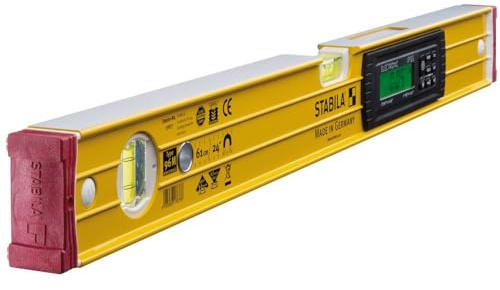 STABILA Elektronische Magnet-Wasserwaage TECH 196 M, 61 cm, 2 Digital-Displays, Messbereich: 0° – 360° (4 x 90°), Anzeige-Modi: °,%, mm/m, in/ft, Schutzklasse IP 65, Seltenerd-Magnetsystem, Tasche