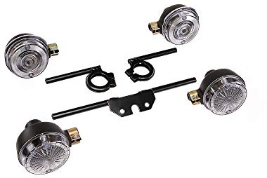 Set: 4 weiße Blinker rund, komplett inkl. Blinkerträger schwarz - für Simso