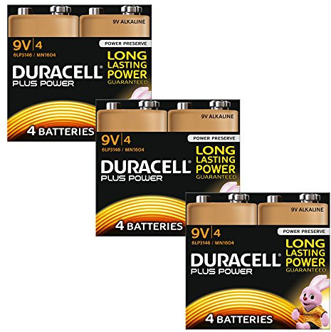 Duracell MN1604 Plus Power 9v Batteries-Pack of 12