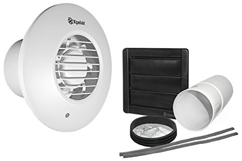 Xpelair Simply Silent DX100 with Wall Kit (300mm Telescopic Duct and External Grille) - Humidistat Pull Cord Round