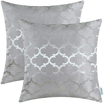 CaliTime Kissenbezüge Kissenhülle 2er-Pack Wurfkissenbezüge Schalen für Heim-Sofa-Couch Modern Glänzend & Matt Kontrast Quatrefoil Akzent Geometrisch 45cm x 45cm Silbergrau