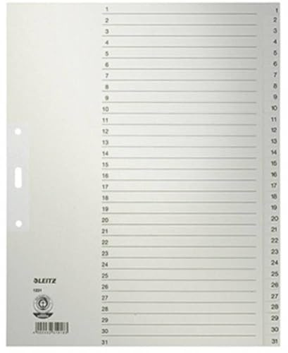 Leitz pappersregister, siffror/1231-85 A4, 240 mm, 300 mm grå 1–31 100 g/kvm