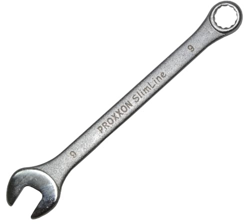 PROXXON 23909 Ring-Maulschlüssel SlimLine Größe 9mm - 15° abgewinkelt auf der Ringseite - Chrom-Vanadium Stahl