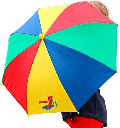 Striefchen® Kinderschirm kunterbunt mit Ihrem Wunschnamen bedruckt Gummistiefel rot