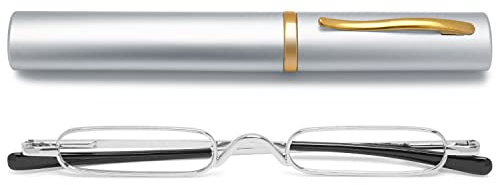 VEVESMUNDO Lesebrille Schmal Mini Klein Metall Lesehilfe Sehhilfe Brille mit Etui für Unterwegs Herren Damen