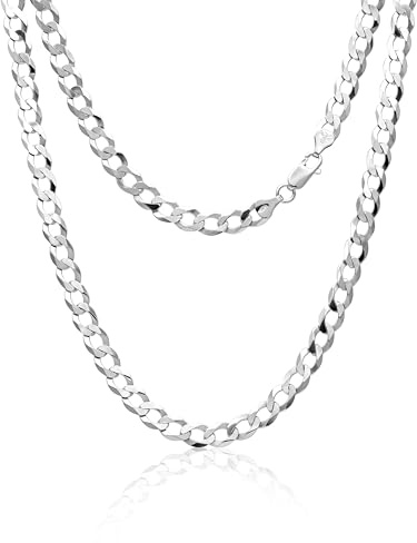 Aka Gioielli® - Herrhalsband i Rhodium 925 Sterling Silver - Curb Model Chain 7.4 mm - Längd: 50 cm