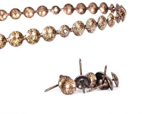 5 bandes de clous tapissier + 100 clous - Lentille Fer - Or vieilli - Ø9,5mm - Clous tapissier en bande